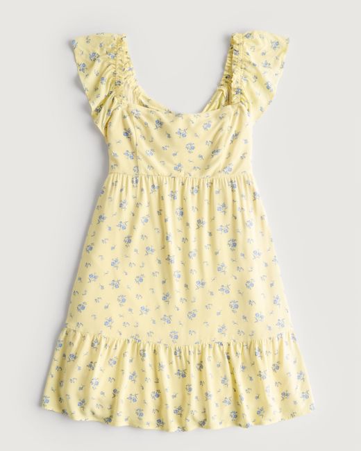 Hollister Yellow Tie-back Flutter Sleeve Mini Dress