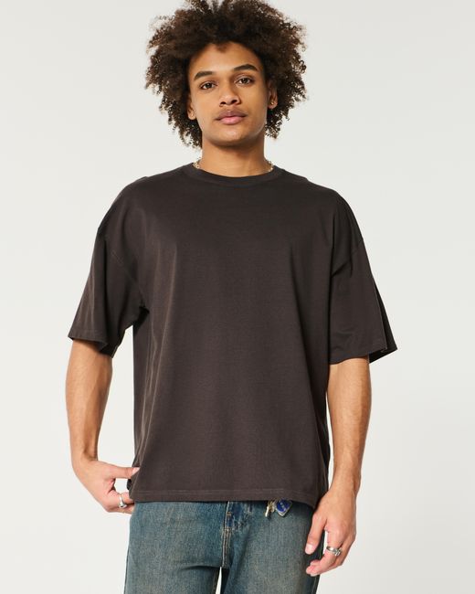 Hollister Black Baggy Cotton Crew T-shirt for men