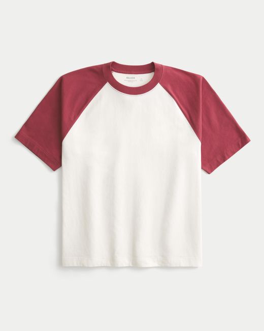 Hollister White Boxy Heavyweight Cotton Raglan Crew T-shirt for men