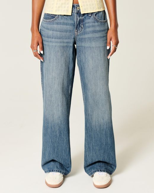Hollister Blue Low Rise Baggy Jeans in mittlerer Waschung mit Los Angeles-Grafik
