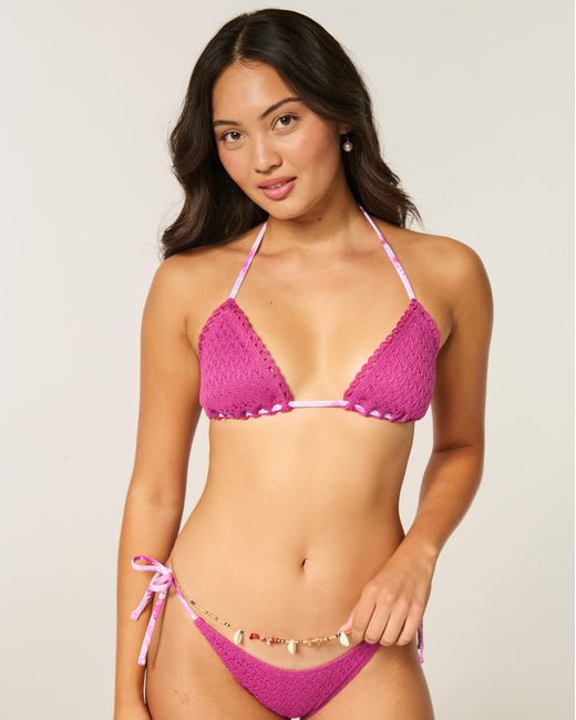 Hollister Pink Crochet-style Triangle Bikini Top