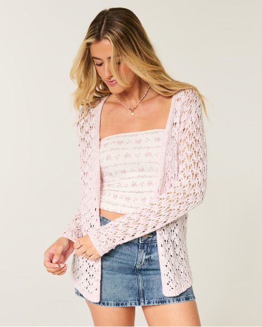 Hollister Pink Open-stitch No-close Cardigan