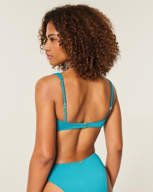 Hollister Blue Rib Sweetheart Scoop Bikini Top