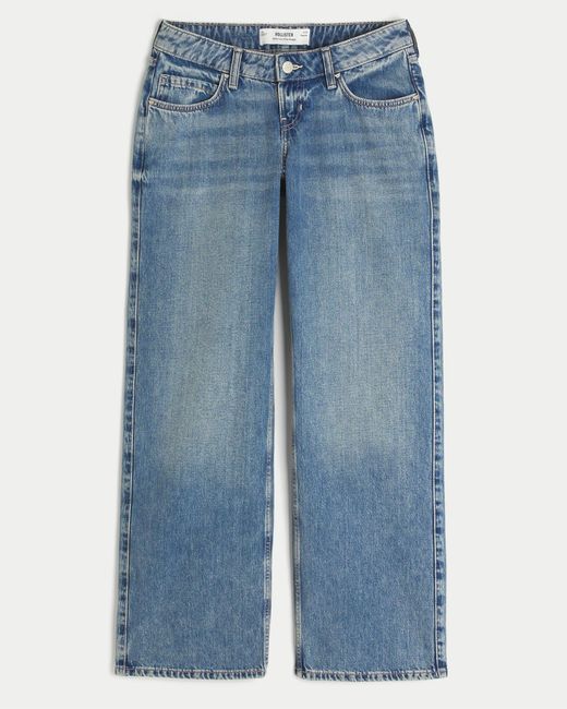Hollister Blue Ultra Low-rise Medium Wash Baggy Jeans