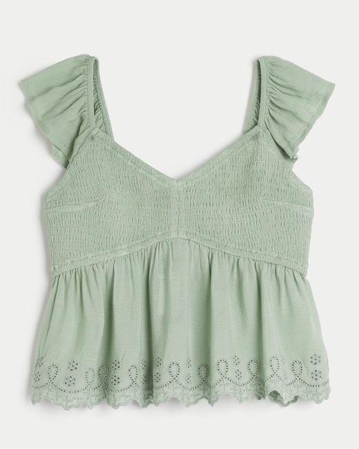 Hollister Green Easy Smocked Babydoll Top