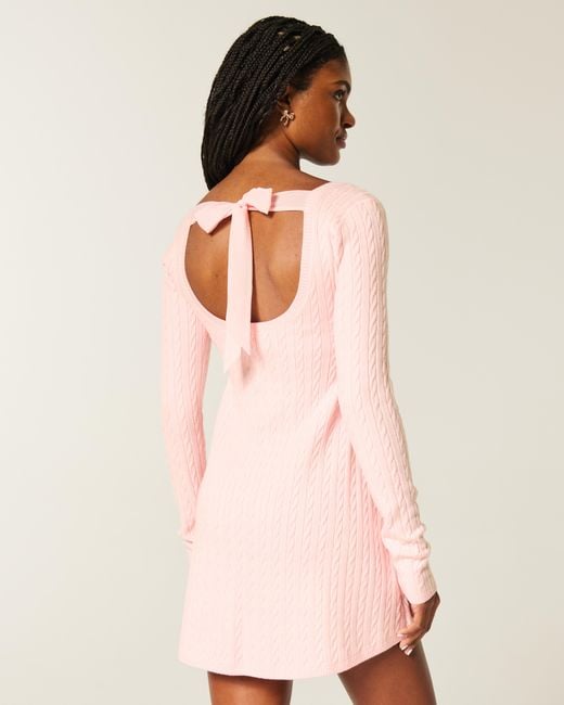 Hollister Pink Tie Back Babydoll Sweater Mini Dress