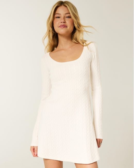 Hollister Natural Tie Back Babydoll Sweater Mini Dress