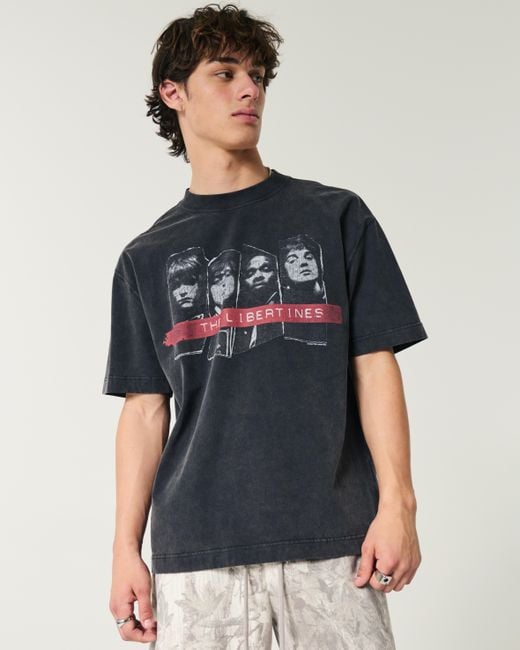 Hollister Black Boxy Heavyweight The Libertines Graphic Tee for men
