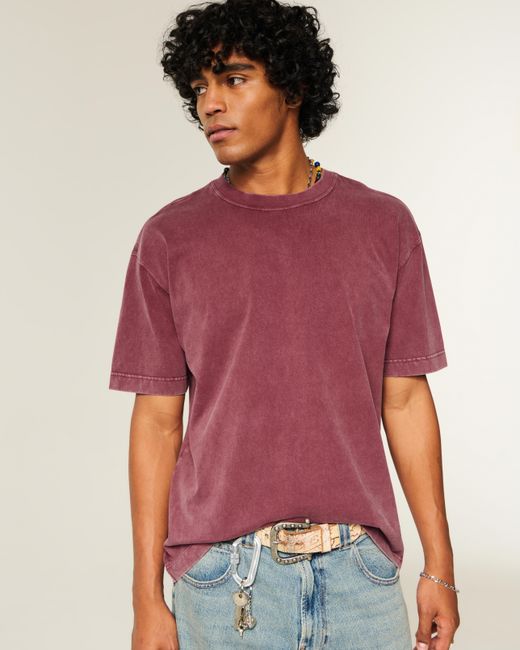 Hollister Red Boxy Heavyweight Cotton Crew T-shirt for men