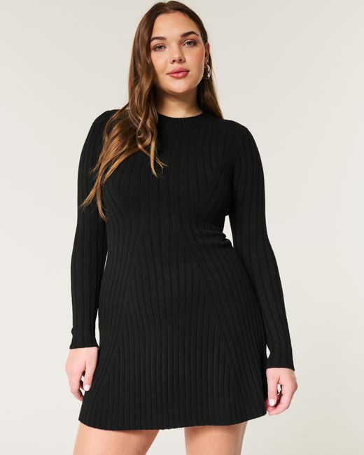 Hollister Ribbed Skater Mini Sweater Dress in Black | Lyst UK