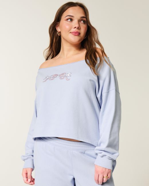Hollister Blue Easy Graphic Double Off-the-shoulder Sweatshirt