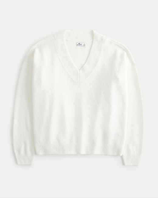 Hollister White Easy Cozy V-neck Sweater