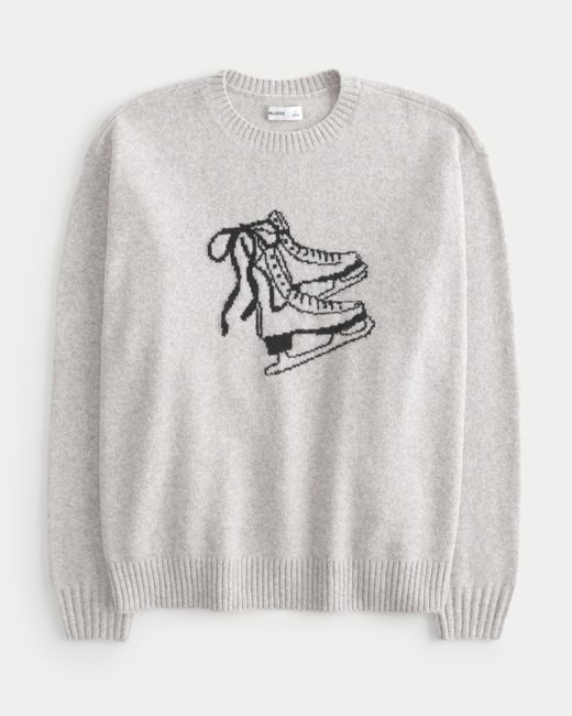 Hollister Gray Fy Cloud Ice Skates Graphic Crew Sweater