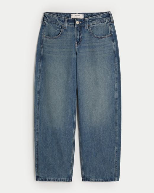 Hollister Blue Low-rise Medium Wash Tapered Baggy Jeans