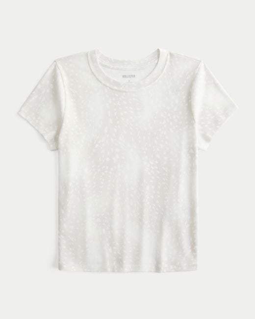 Hollister White Short-sleeve Doe Print Crew Baby Tee
