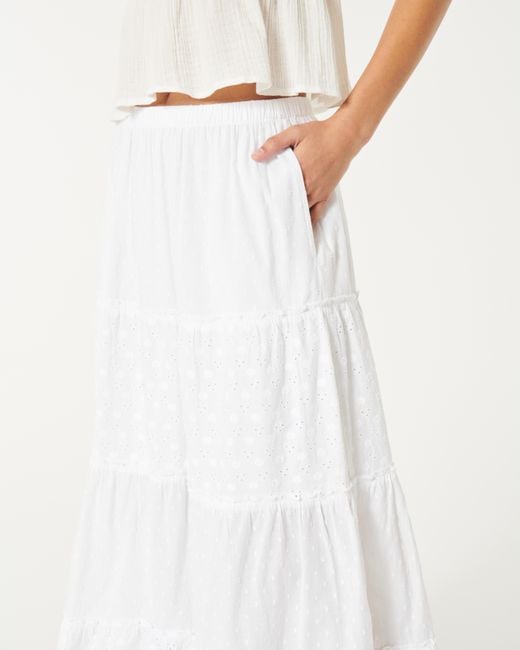 Hollister White Tiered Eyelet Maxi Skirt