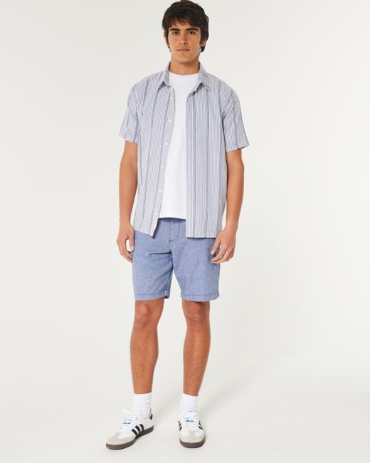 Hollister Flat-Front-Shorts aus einer Leinenmischung mit flexiblem Bund, 23 cm in Blue für Herren