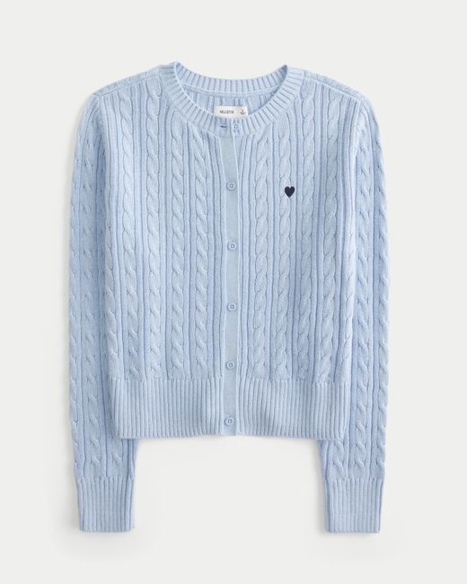 Hollister Blue Easy Cable-knit Heart Crew Cardigan