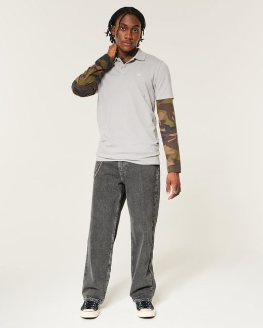 Hollister Gray Washed Black Baggy Jeans for men