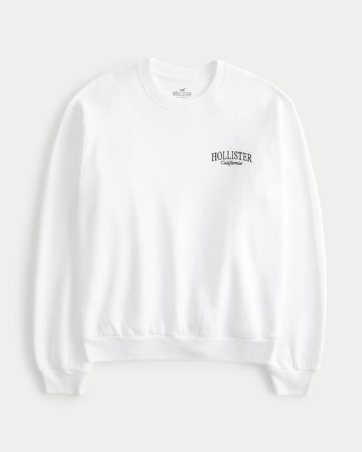 Hollister White Lässiges Sweatshirt mit Logo und Rundhalsausschnitt