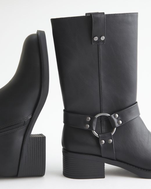 Hollister Black Faux Leather Moto Boots