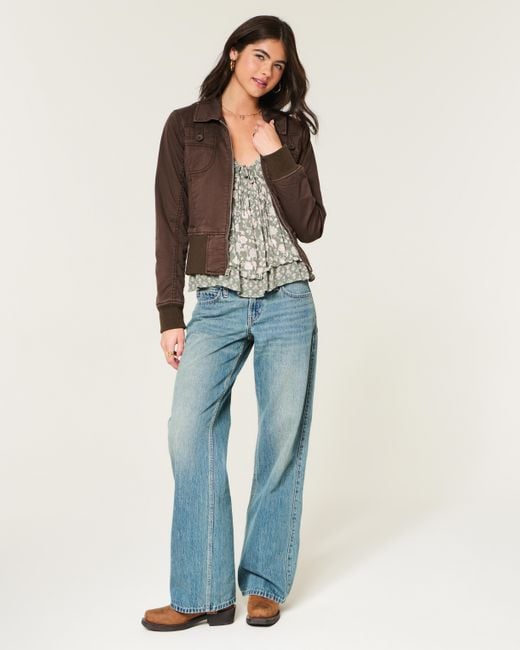 Hollister Twill Zip-up Jacket in Brown | Lyst UK