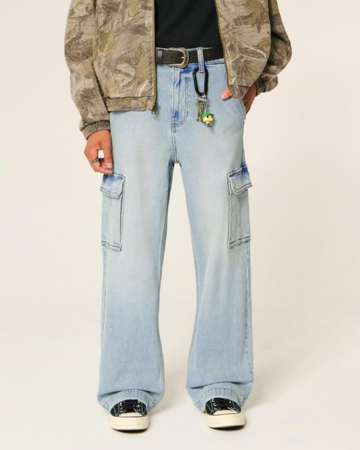 Hollister Blue Super Baggy Cargo Jeans for men