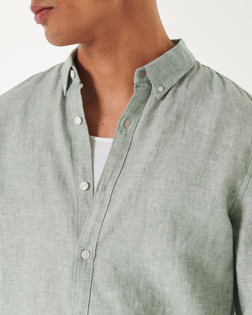 Hollister Langärmliges Hemd aus Leinenmischung mit Knopfverschluss in Gray für Herren