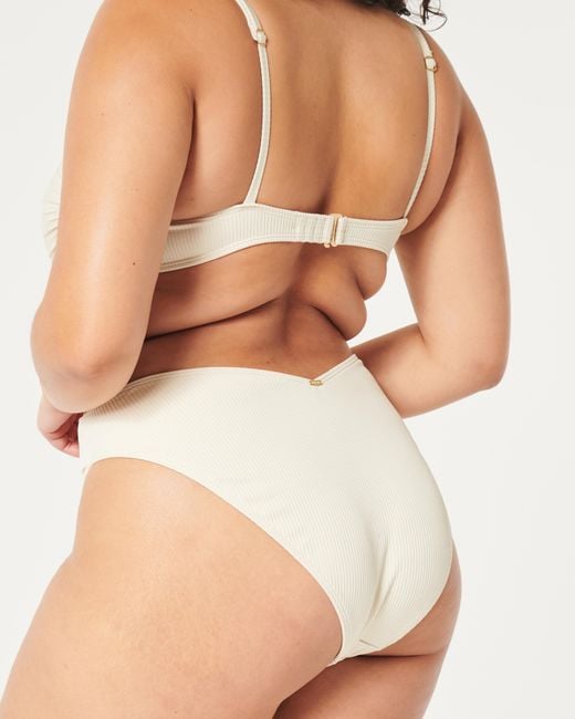 Hollister White Ribbed V-front High-leg Cheeky Bikini Bottom