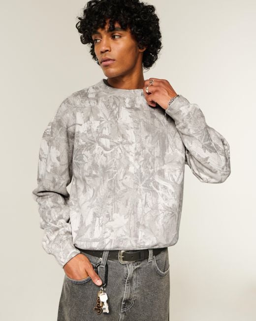 Hollister Gray Boxy Camo Crew Sweatshirt for men