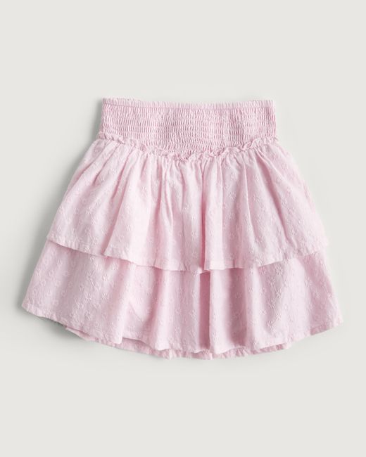 Hollister Pink Ultra High-rise Tiered Floral Embroidery Mini Skirt