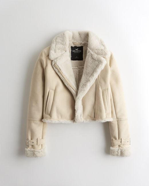 Hollister Natural Crop Shearling Biker Jacket