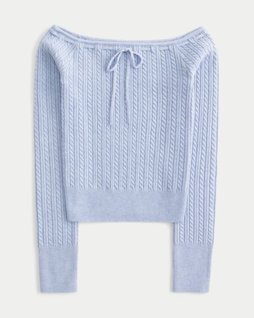 Hollister Blue Off-the-shoulder Cable-knit Sweater
