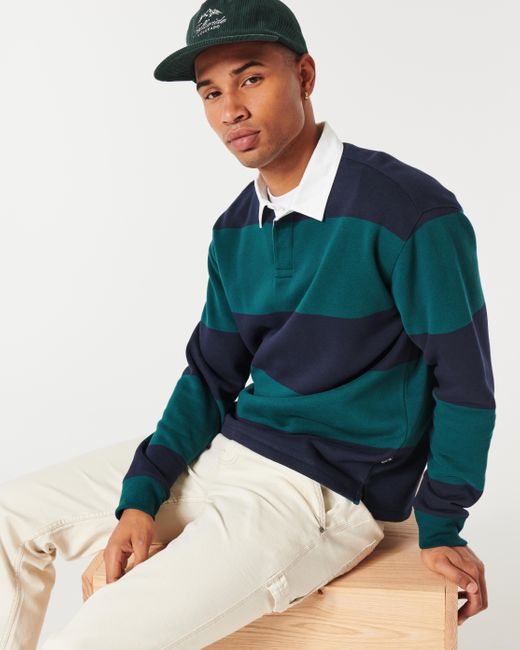 Hollister Blue Relaxed Rugby Sweatshirt for men
