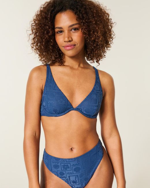 Hollister Blue High Apex Jacquard Underwire Bikini Top