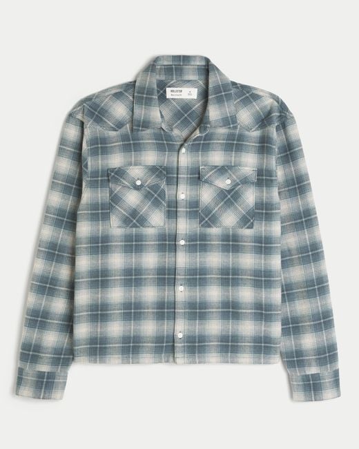 Hollister Blue Crop Flannel Shirt for men