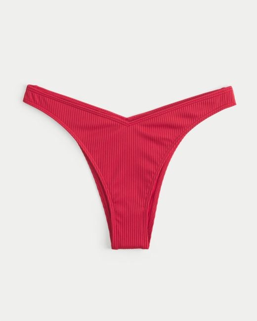 Hollister Ribbed V front High leg Cheekiest Bikini Bottom in Red Lyst UK