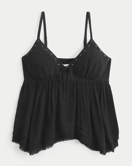 Hollister Black Easy Shine Ruffle Babydoll Top