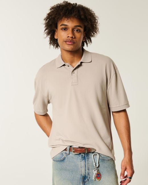 Hollister Natural Boxy Crop Washed Polo for men