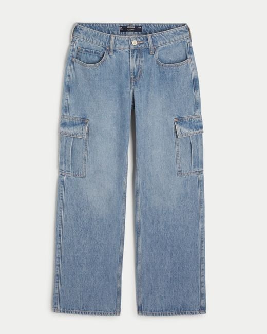 Hollister Blue Low-rise Medium Wash Cargo Baggy Jeans