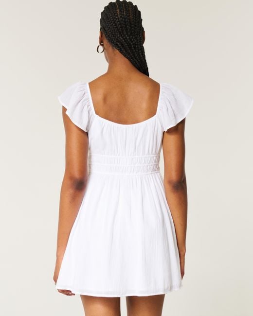 Hollister White Flutter Sleeve Double-tie Skort Dress