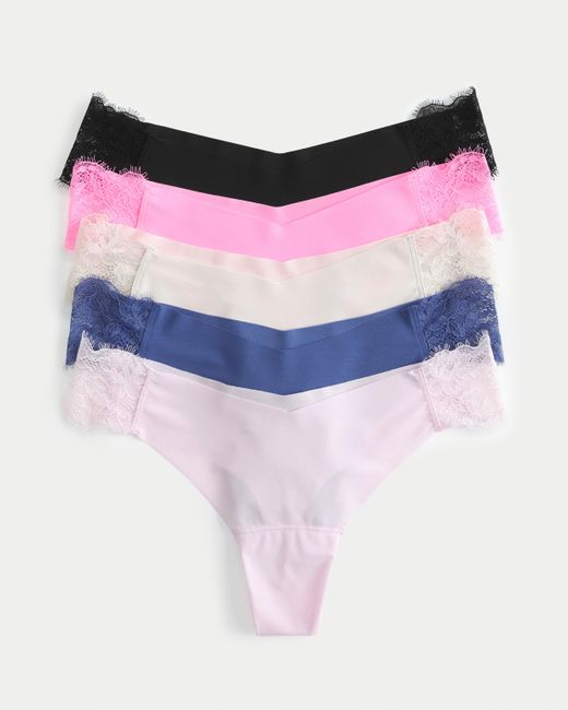 Hollister Purple Gilly Hicks Lace-side No-show Thong Underwear 5-pack
