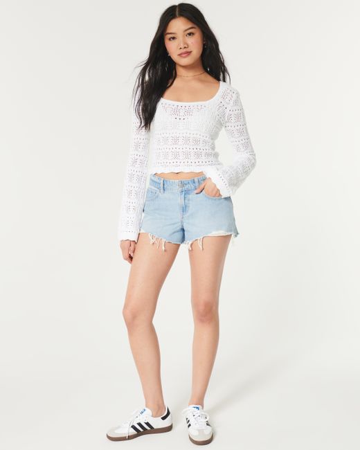 Hollister Blue Low Rise Jeans-Shorts in Baggy-Fit in heller Waschung