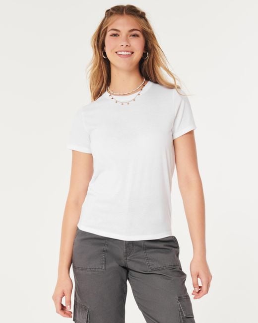 Hollister White Longer-length Crew T-shirt