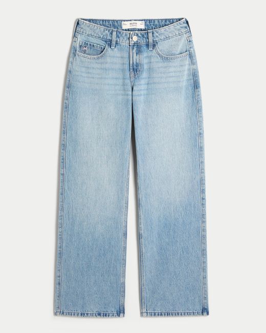 Hollister Blue Low-rise Light Wash Embroidered Bows Light Wash Baggy Jeans