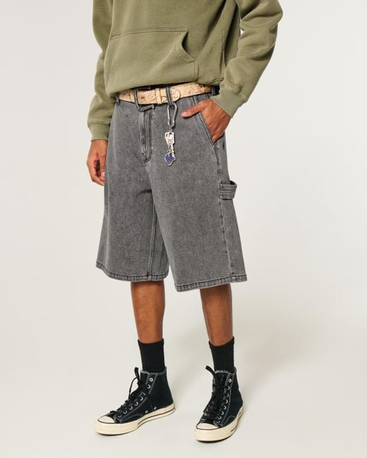 Hollister Gray Super Baggy Painter Jean Shorts for men