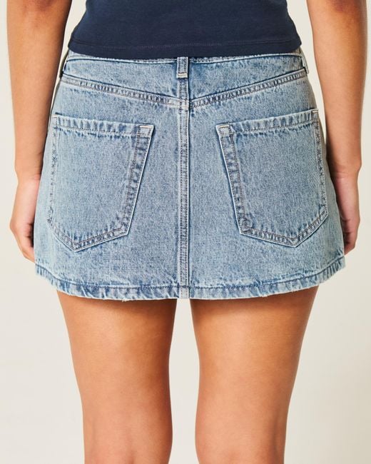Hollister Blue Jeans-Miniskort mit Schnürsenkeln in heller Waschung
