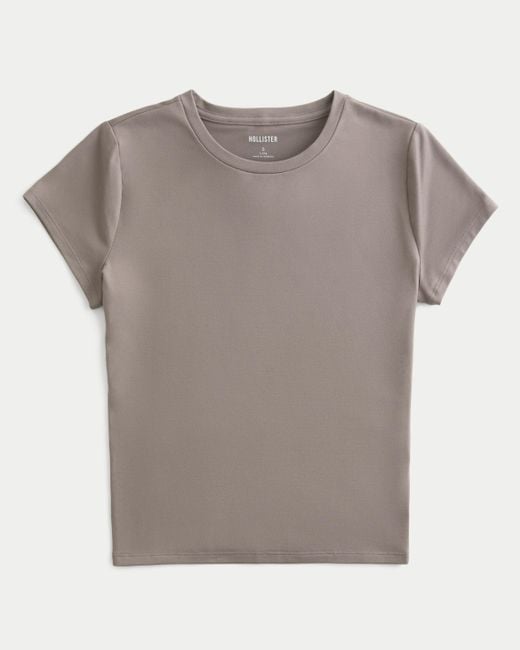 Hollister Gray Seamless Fabric Longline Crew Baby Tee