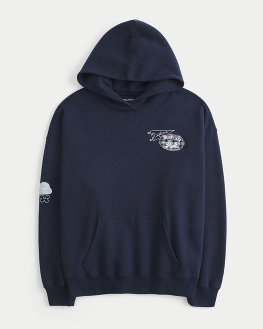 Hollister Blue Oversized Hoodie mit Bear Lake-Grafik