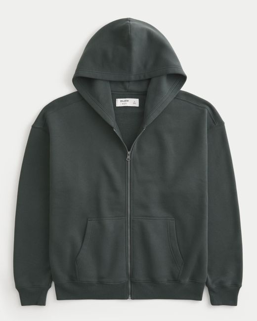 Hollister Green Boxy Zip-up Hoodie for men
